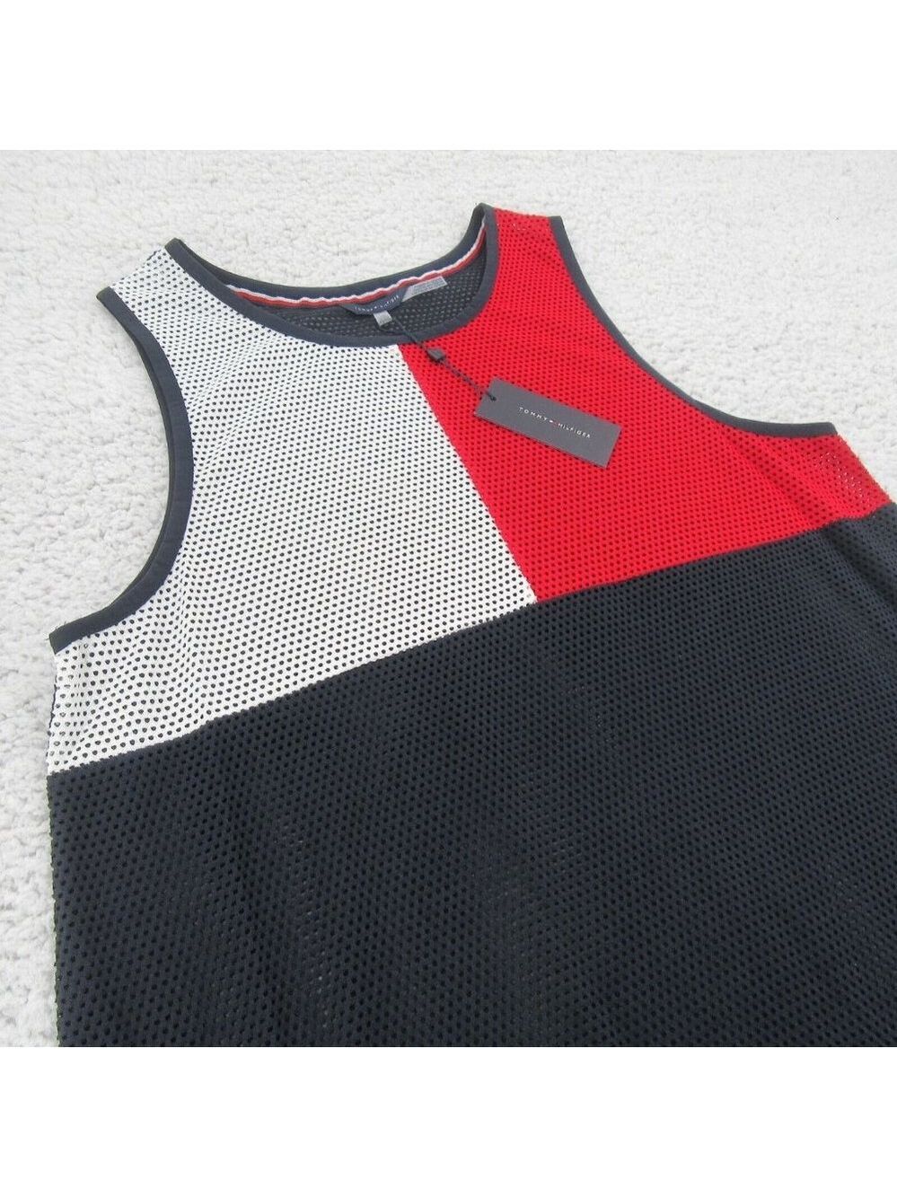 Tommy Hilfiger Swim Dress Cover Up Mesh Navy Blue Red White Size L/XL NEW $78 - Picture 4 of 10